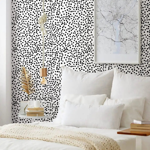 Bedroom with Easy Peel And Stick Black Polka Dot Wallpaper Roll No Mess Install 17.7 By 393.7 Inches Covers 48.4 Sq Ft