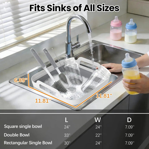Collapsible Baby Bottle Wash Basin With Built In Drying Rack And Lid Portable 2.4 Gallon Dish Tub in kitchen sink