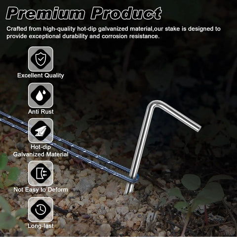 7 Inch Tent Stakes 18 Pack Heavy Duty Metal Garden Pegs for Camping Canopies Tarps and Outdoor Decor in soil