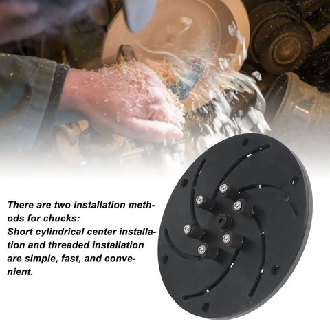 Rock Solid 300Mm Longworth Chuck For Wood Lathes Delivers Smooth Self Centering Spin And Hella Grippy Centrifugal Jaws M33 Thread mounted on lathe with wood shavings.