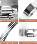 Close-up of 20 Inch Stainless Steel Hose Clamp Kit 5 Pack Adjustable Worm Gear Clamps For Water Pipes Beefy 304 Stainless Build Leak Proof Seal