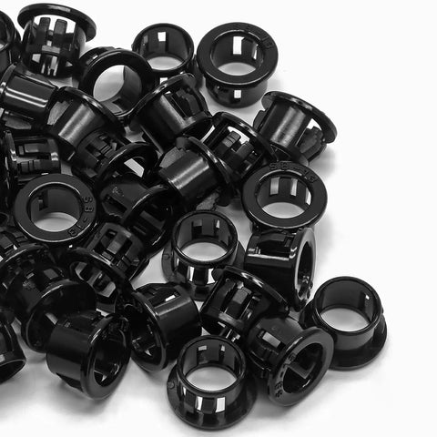 50 Pack Black Snap In Cable Bushing Protectors SB 13 For Three Eighths Inch Cables Nylon Grommet With 1/2 Inch Mounting Diameter