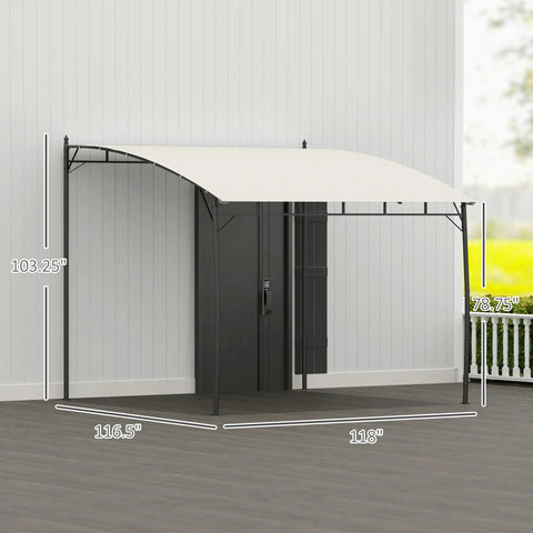 10 By 10 Ft Outdoor Pergola Gazebo With UV Resistant Canopy And Steel Frame Sun Shade Shelter Against Wall Cream White