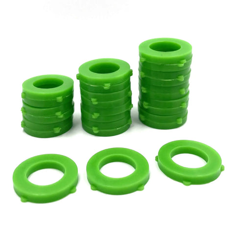 Green Silicone Washer Gasket Pack Of 20 For 3/4 Inch Garden Hose Fittings And Nozzles displayed in stacks on white background