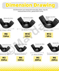 Dimension drawing of Tough As Nails Carbon Steel Metric Wing Nuts Assortment Kit includes M3, M4, M5, M6, M8, M10, M12 sizes.