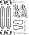 DIY Friendly Heavy Duty Sun Shade Sail Hardware Kit In 304 Stainless Steel For Garden Rectangular And Triangular Shade Sails Canopy Installation Awning Attachment Set With Reliable Fixing Accessories showing hooks, pad eyes, and fixings.
