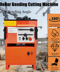 Heavy Duty 1 Inch Electric Rebar Bender And Cutter With Rock Solid Build And Zero Fuss Operation For Knockout Precision Cuts With Dual Flex Angle Locks On 110V, featuring a flexible 0-180 degree bending angle.