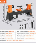 Diagram and dimensions of Workhorse Benchtop Wood Lathe 10x18 Inch For DIY Woodworking 0.5 HP 370W Power With Five Variable Speeds 780 1320 1920 2640 3840 RPM Includes Faceplate Rod Wrenches And Foot Pads.