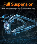 Full suspension system of Folding Fat Tire Electric Bike for Adults With 1500W Peak Motor, supporting smoother rides.