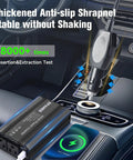 Heavy Duty 400W Power Inverter Transforms 12V DC To 110V AC With Dual Outlets And PD 65W USB C Plus QC 18W Port connected in car.