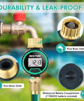 360 Degree Rotatable Water Flow Meter with Brass Inlet and Outlet showing real-time flow on a garden hose