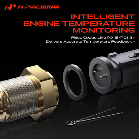 Heavy Duty Engine Coolant Temperature Sensor For Audi And Volkswagen Models showing brass sensor, O-ring, and connector.