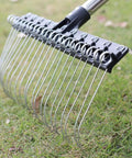 Adjustable Thatch Rake With 63 Inch Telescoping Handle And 16 Inch Steel Tine Head For Lawn Care Pros, de-thatching grass.