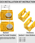RKK door lock installation kit, yellow; deadbolt and door knob hole saw kit with adjustable backset and door thickness gauges.