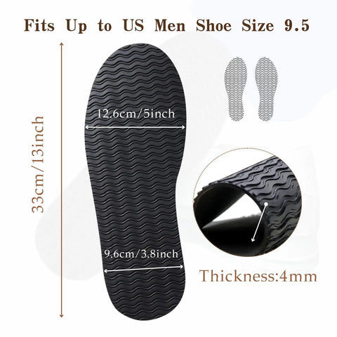 4 mm Thick Rubber Shoe Soles Replacement for Boots and Sneakers, Non Slip Wave Pattern, Large 32 x 12.6 cm, Fits US Men Size 9.5