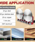 Two Station Disc Sheet Metal Bender for DIY Roof Projects showing bending capacity and material options including steel and aluminum.