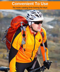 Cyclist outdoors with three pack retractable keychain with heavy duty carabiners and badge holders visible on backpack