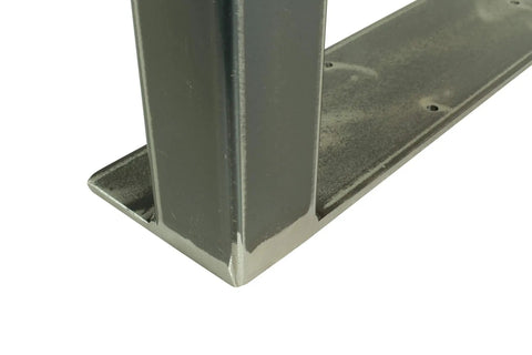 Close-up of Rustic Industrial Metal Table Legs Set Of Two In U Style USA Made Built Tough Heavy Duty Adjustable Leveling Feet, corner detail