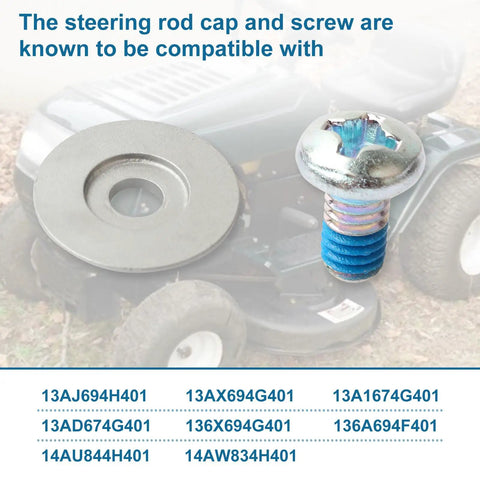 Steering Rod Cap Washer And Screw Replacement Kit For MTD Craftsman Yard Machines Yard Man Troy Bilt Lawn Tractors Fits 2012 To 2017 Models 9480389 7101309, washer and screw set