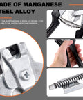 Heavy Duty Hog Ring Pliers Kit With 1200 Galvanized M Clips Pro Grade Manganese Steel Hand Tool showing ergonomic handle and metal components.