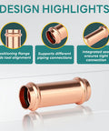 40 Pack 2 Inch X 2 Inch Copper Press Extended Couplings with integrated seal for tight connections and tool alignment.