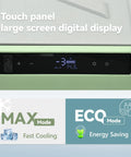 Touch panel and digital display of the Massive 58 Qt Portable Car Refrigerator And Electric Cooler With 12V Plug And Play Setup.