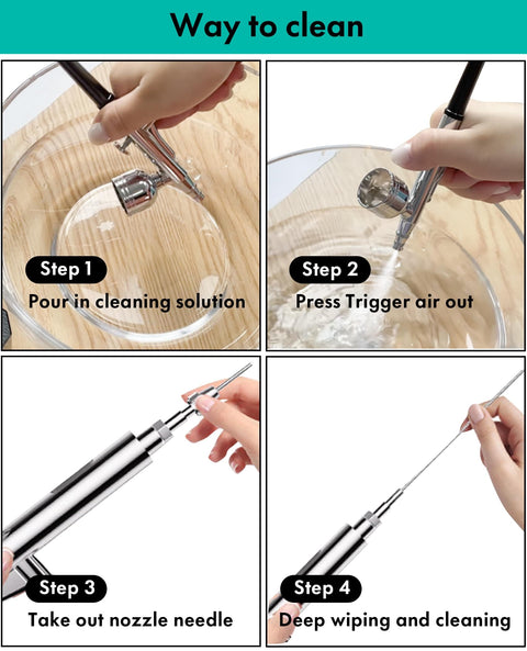 Cleaning steps for All In One Airbrush Kit With Air Compressor Pro Grade High Pressure Performance For Painting Modeling Cake Decorating And Makeup