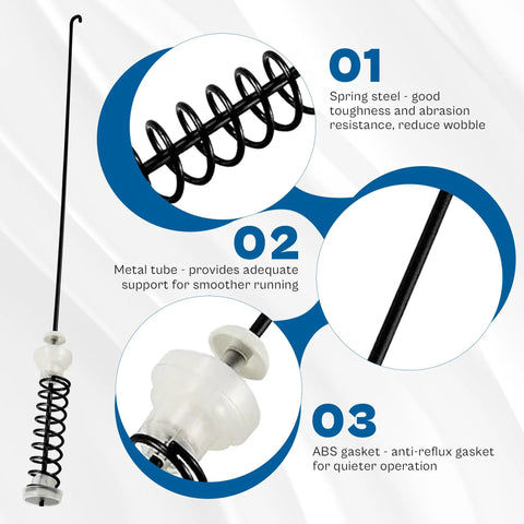 Washer Suspension Rod Kit Beefy Stainless Steel With Quick Return Spring for Whirlpool Maytag and Kenmore Washers features