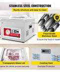 Commercial Chamber Vacuum Sealer Heavy Duty Food Packing Machine Pro Kitchen Meat Saver with stainless steel construction and glass lid.