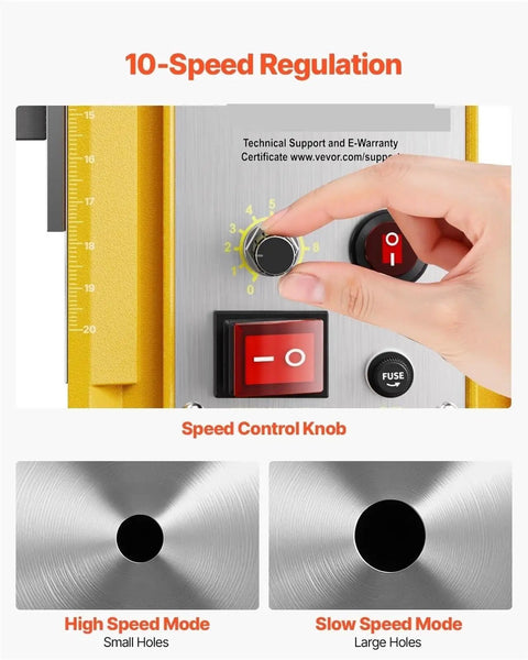 10-speed regulation dial on Heavy Duty Portable Magnetic Drill Press For Metal, featuring settings for small and large holes.