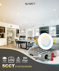 12 Pack 3 Inch Ultra Thin LED Recessed Lighting Kit With Dimmable Canless Wafer Lights Five Color Temperatures From 2700K To 5000K 550 Lumen Output IC Rated White Trim Metal J Box ETL installed in modern kitchen.
