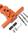 Adjustable Heavy Duty Aluminum Alloy Cabinet Door Mounting Jig With Built In Level Bubble And Non Slip Grip For Spot On Precise Installs and Worry Free Workshop Positioners top view with accessories