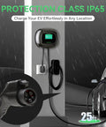 J1772 Compatible Level 2 EV Wall Charger for 240V 40A with 25Ft Cable and NEMA 14-50 Plug, compact design on wall in rain