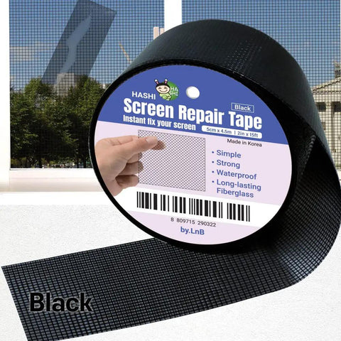 DIY Friendly Fiberglass Screen Repair Kit For Windows And Doors With 2 Inch By 15 Feet Black Mesh And 3 Layer Strong Adhesive Tape