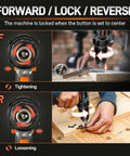 20V Cordless Drill Kit That Tackles Tough Jobs Like a Pro demonstrating forward and reverse functions
