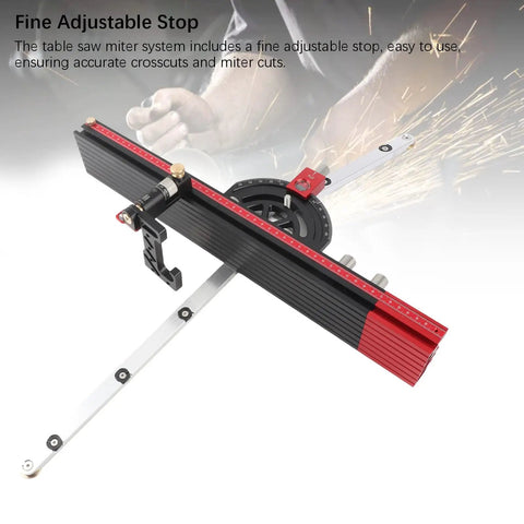 Pro Grade Table Saw Miter Guide With 13 Positive Angle Stops, Extendable Fence From 20 To 36 Inches, Fine Adjustable Backing Block