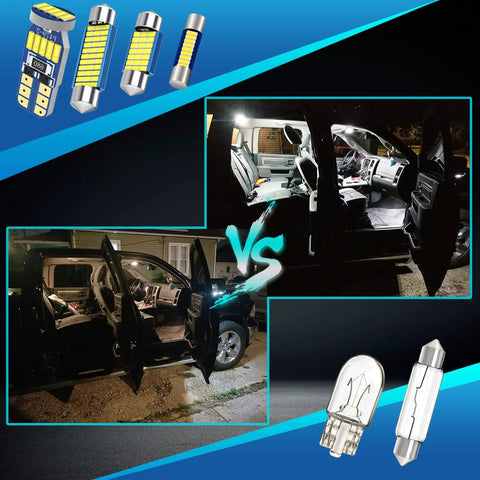 Toyota Tacoma Interior LED Light Kit Plug And Play Upgrade For 2005 2021 Models with LED vs standard light comparison in cabin view