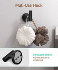 Dope Matte Black Bathroom Accessories Set with wall-mounted robe hooks and concealed screws, showcasing multi-use functionality.