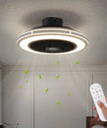 Bladeless 21 Inch Ceiling Fan With Remote Control And Light Kit in a room, showcasing modern design and LED light functionality.