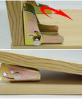 Badass Self Locking Folding Hinges, Slick 0-90 Degree Leg Support Brackets, showing side view and angle of use on wood.