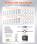 51-Piece SAE Tap And Die Set For Threading And Rethreading 1/4 To 1 Inch Coarse And Fine Thread Taps Dies With Wrench Case