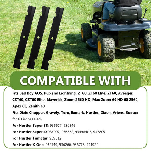 High Lift Mower Blades Set For 60 Inch Mowers All In One Blade Kit Heavy Duty Compatibility With Bad Boy Exmark Gravely Hustler Toro ZT60 CZT60