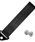 Beast Grade Heavy Duty Racing Tow Strap With Jdm Style Trailer Hook and Nylon Recovery Belt, solid black, 4409 lb capacity, includes bolt.