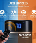 Compact Electric Space Heater With Thermostat And Remote Control showing LED display with temperature settings