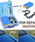 DIY Car Dent Repair Kit With Digital Display Power For Quick Dent Fix Paintless Dent Removal Tool set with accessories and results.