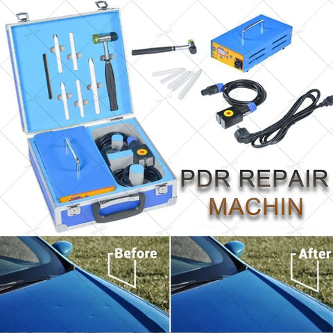 DIY Car Dent Repair Kit With Digital Display Power For Quick Dent Fix Paintless Dent Removal Tool set with accessories and results.