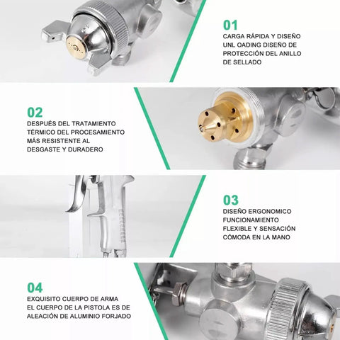 Pneumatic Paint Spray Gun With 400ML Aluminum Cup Delivers A Dead Simple Setup For Auto Touch Ups And Furniture Jobs, close-up of ergonomic design and brass tip.