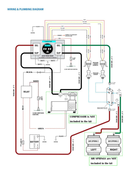Wiring diagram for Dual Air Gauge Control Kit With Digital Paddle Switch For Air Suspension And Independent Air Pressure Sensor Control Dash Mount Blue Built For Tough Truck Use Easy Install And Reliable Performance