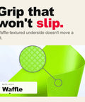 Top Shelf Bamboo Cutting Board Set With Six Color Coded Flexible Mats And Smart Storage Holder For Effortless Meal Prep BPA Free Non Slip Kitchen Chopping Block Makes Your Daily Grind A Breeze showing a green waffle-textured mat for non-slip grip.