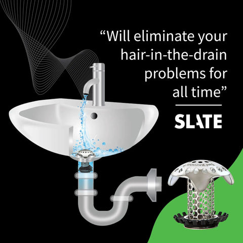 Diagram of Ultra Durable Stainless Steel Bathroom Sink Drain Protector with 1.25, 1.5 adapters and stopper for clog prevention.